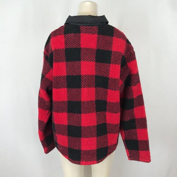 COLUMBIA ~ WOMENS MEDIUM ~ WEST BEND RED BLACK BUFFALO PLAID FLEECE SHIRT JACKET - Picture 4 of 6